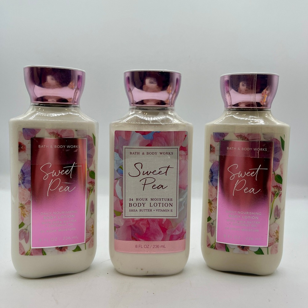 Bath & Body Works Sweet Pea Body Lotion 8oz Set of 3 Shea Butter Coconut Oil